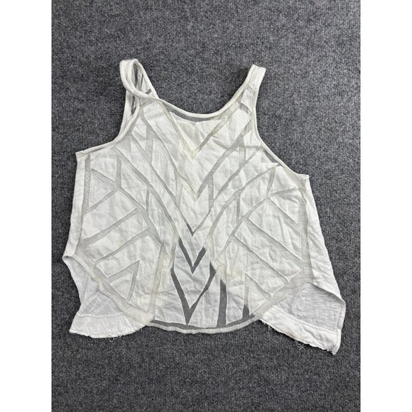 Free People Tank Top Womens Small White Sheer Mesh Applique Split Back Boho Crop - Picture 1 of 5